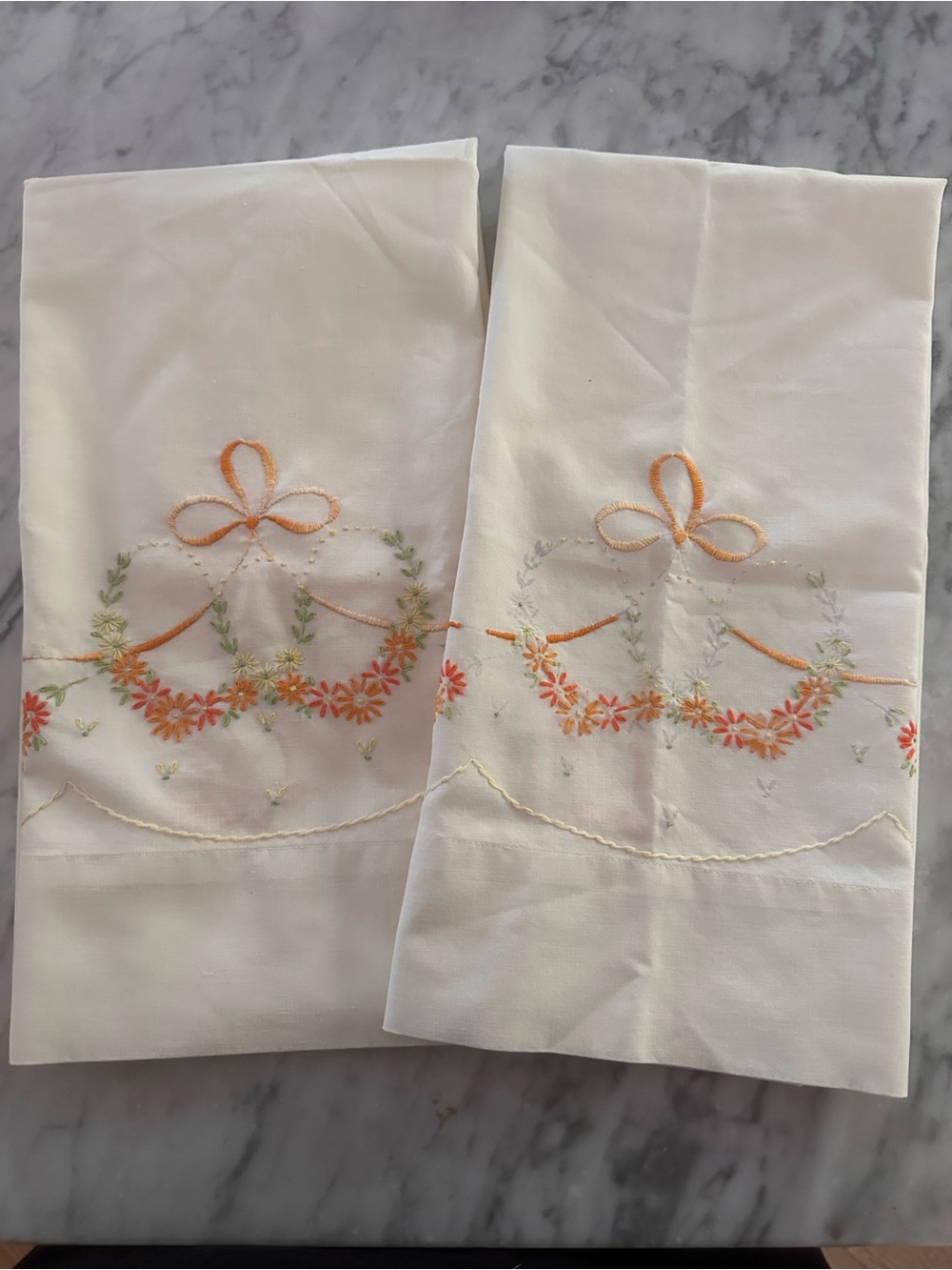 S/2 Vintage Handmade Embroidered Floral Pillowcases